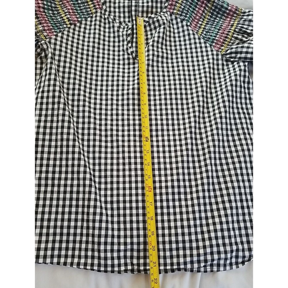 Madewell Smocked Gingham Top Womens Check V-Neck Oversized Peasant Blouse Small - Picture 11 of 13